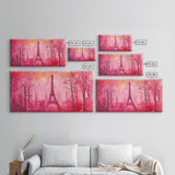 Eiffel Tower Painting Framed Canvas Print, Paris Pink Wall Art Romantic Decor, Horizontal Wall Art Living Room Rustic Gift Idea