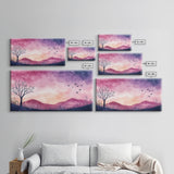Twilight Meadow Framed Canvas Print, Whimsical Starry Night Art, Moody Nature Painting, Dreamy Purple Landscape, Wall Decor Gift Idea