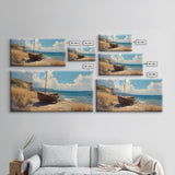 Rustic Sailboat Framed Canvas Print Nautical Wall Art Coastal Landscape Art Barn Landscape Oil Painting Rustic Decor Above Sofa Art