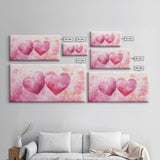 Watercolor Heart Pair Framed Canvas Print, Romantic Pink Abstract Art, Whimsical Valentine Wall Art, Bedroom Gift Idea, Light Pink Decor