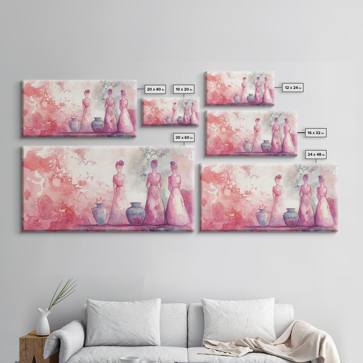 Vase and Women Canvas Print Pink Abstract Minimalist Art Framed Wabi Sabi Boho Bedroom Light Pink Rustic Living Room Christmas Gift