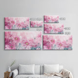 Wildflower Painting Canvas Print, Vibrant Daisy Wall Art with Light Pink Abstract Background, Whimsical Art for Bedroom Decor