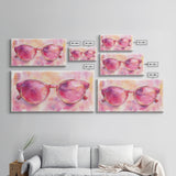 Pink Sunglasses Painting Framed Canvas Print, Whimsical Art Decor, Light Pink Wall Art, Retro Fashion Gift Idea, Original Artwork