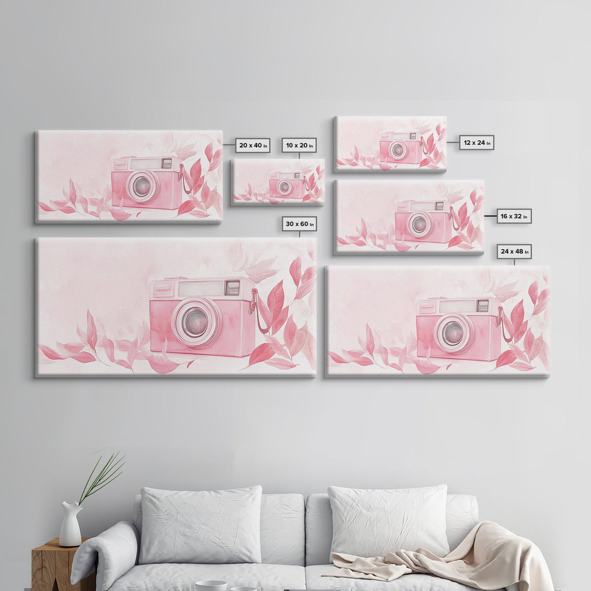 Retro Pink Camera Canvas Print | Whimsical Photography Wall Art | Light Pink Modern Decor | Unique Living Room Artwork | Gift Idea