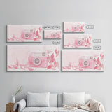 Retro Pink Camera Canvas Print | Whimsical Photography Wall Art | Light Pink Modern Decor | Unique Living Room Artwork | Gift Idea