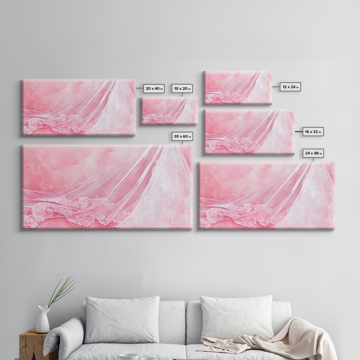 Wedding Veil Pink Abstract Art Canvas Print, Light Pink Wabi Sabi Art Wall Decor, Romantic Bedroom Art Unique Gift Idea