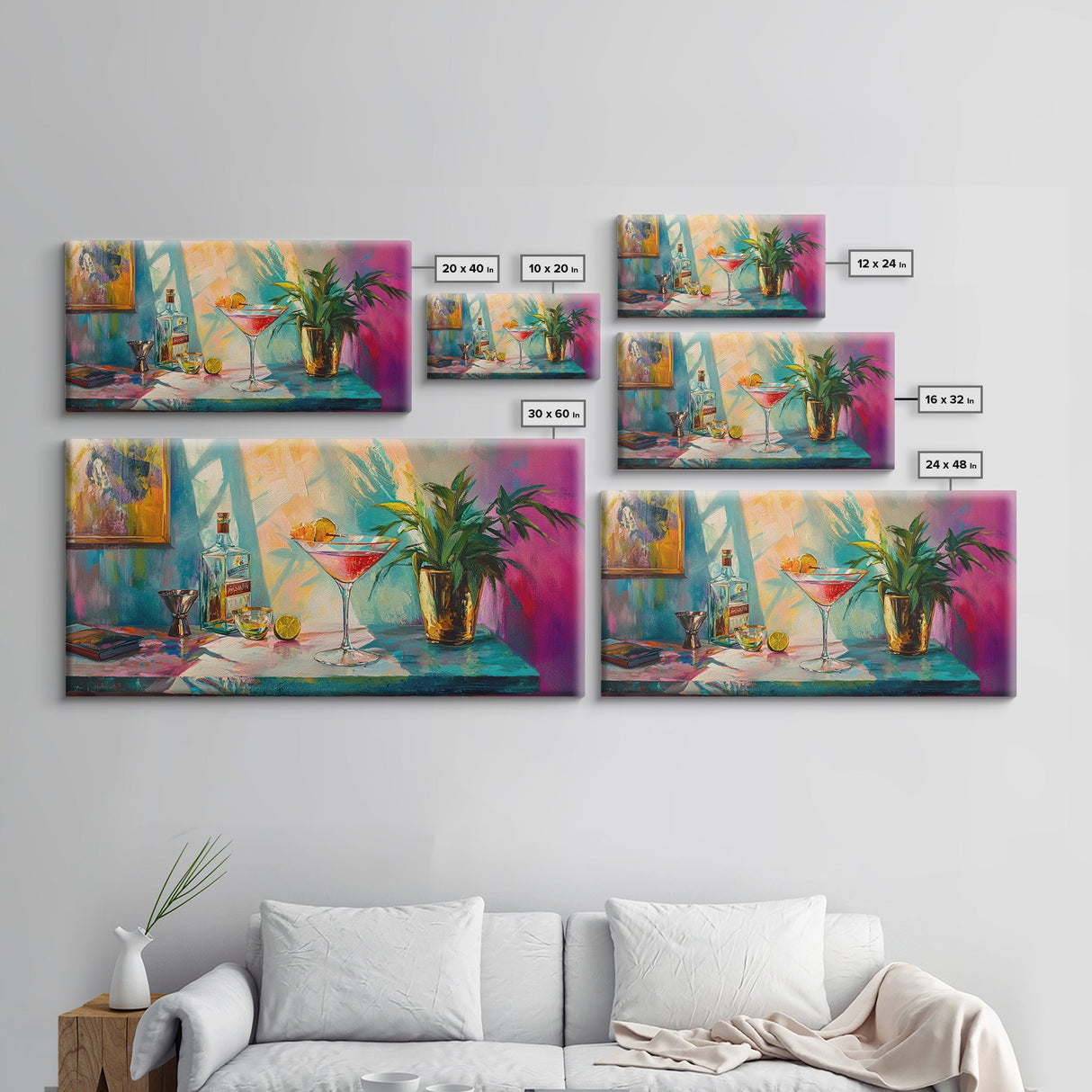 Martini Cocktail Canvas Print Colorful Bar Wall Art Vibrant Foodie Home Decor Gift Idea Kitchen Modern Party Drink Art Living Room