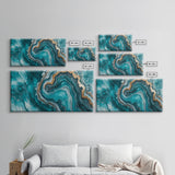 Turquoise Geode-Inspired Canvas Print, Mosaic Wall Art, Teal Wall Art, Abstract Coastal Art, Panoramic Art, Wide Wall Art, Coastal Decor