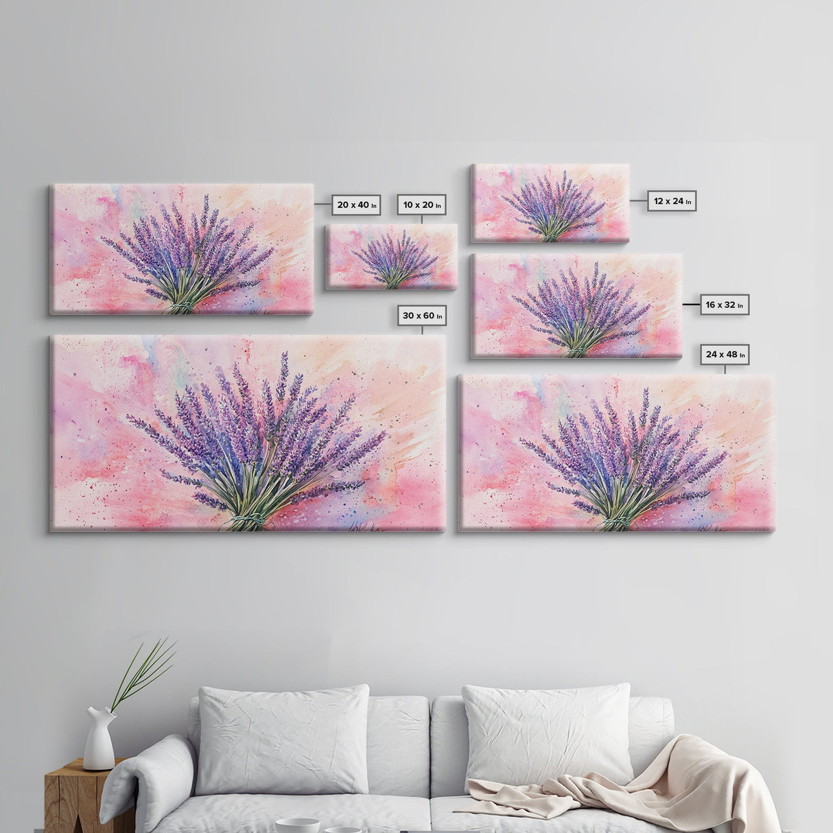 Lavender Bouquet Canvas Print, Purple and Pink Wall Art, Rustic Farmhouse Art, Botanical Painting, Above Bed or Guest Room Decor