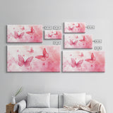 Pink Butterflies Canvas Print, Whimsical Art, Light Pink Wall Art, Feminine and Romantic Decor, Bedroom or Living Room Gift Idea