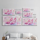Glamorous Pink High Heels Canvas Print, Fashion Art, Whimsical Room Decor, Light Pink Wall Art, Feminine and Stylish Bedroom Art