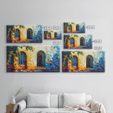 Sunlit Arched Window Framed Canvas Print - Rustic Moroccan Wall Art - Coastal Landscape Art - Farmhouse Decor Bedroom Art