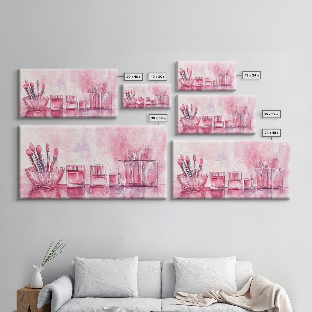 Makeup Brushes Still Life Canvas Print Light Pink Wall Art Dorm Decor Wabi Sabi Art Gift Idea Living Room or Vanity Artwork