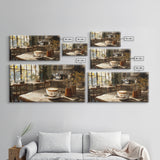 Cozy Cafe Latte Framed Canvas Print - Coffee Wall Art Kitchen Decor - Rustic Farmhouse Style Food Review Art - Gift Idea Her