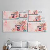 Vintage Camera Painting Framed Canvas Print Pink Wall Art Whimsical Art Living Room Art Light Pink Wall Art Unique Gift Idea