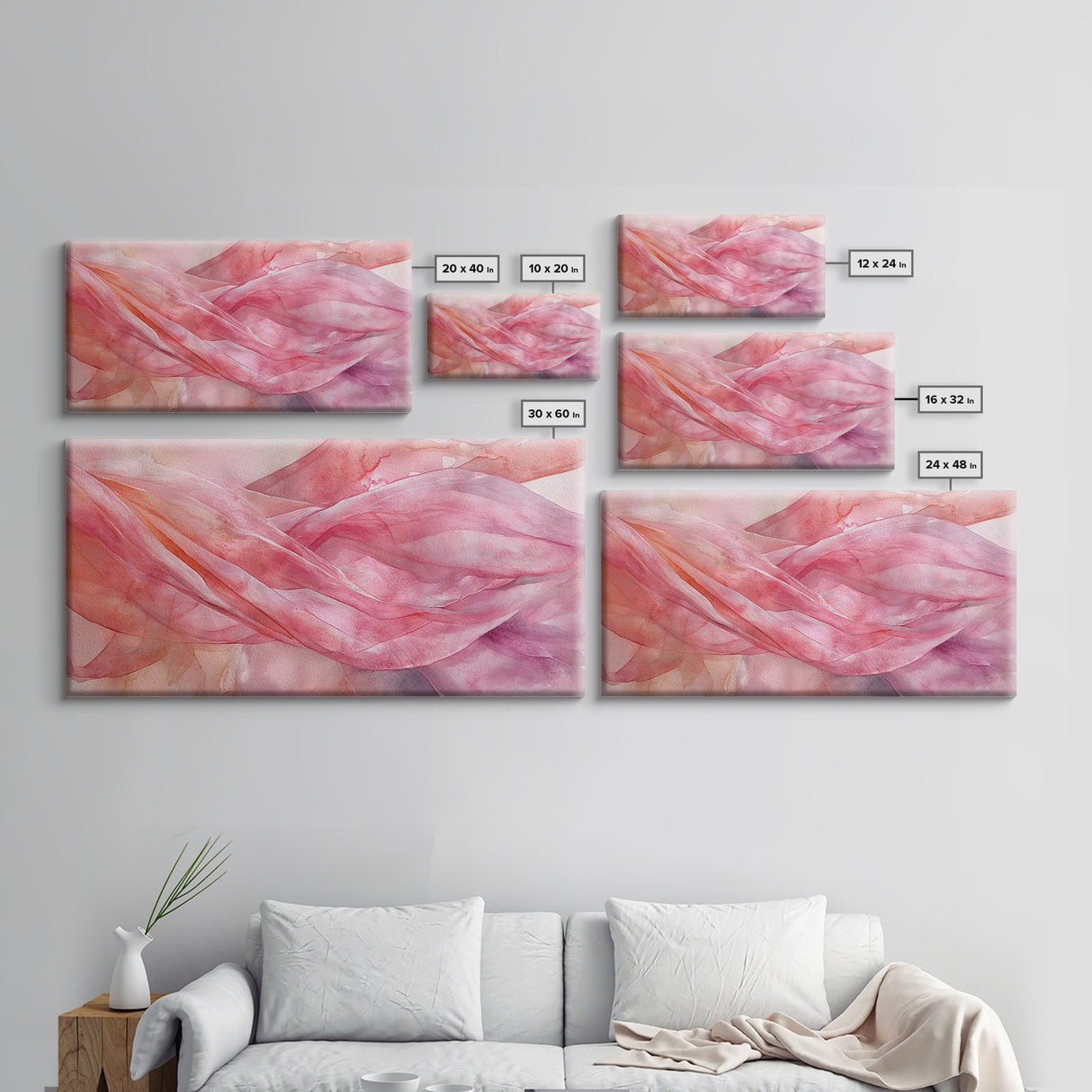 Sheer Pink Fabric Abstract Painting as Light Pink Wall Art Aesthetic on Framed Canvas Print, Modern Bedroom or Living Room Accent