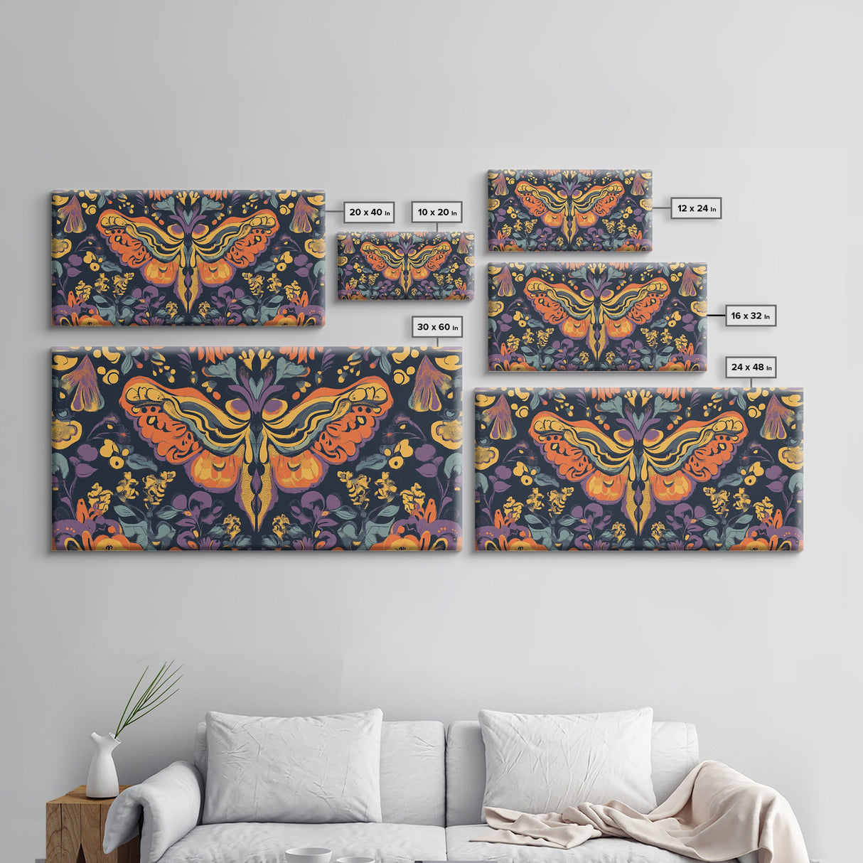 Mystical Butterfly Mandala Framed Canvas Print, Whimsical Art Decor, Colorful Bohemian Wall Art, Sacred Geometry, Dreamy Bedroom Art