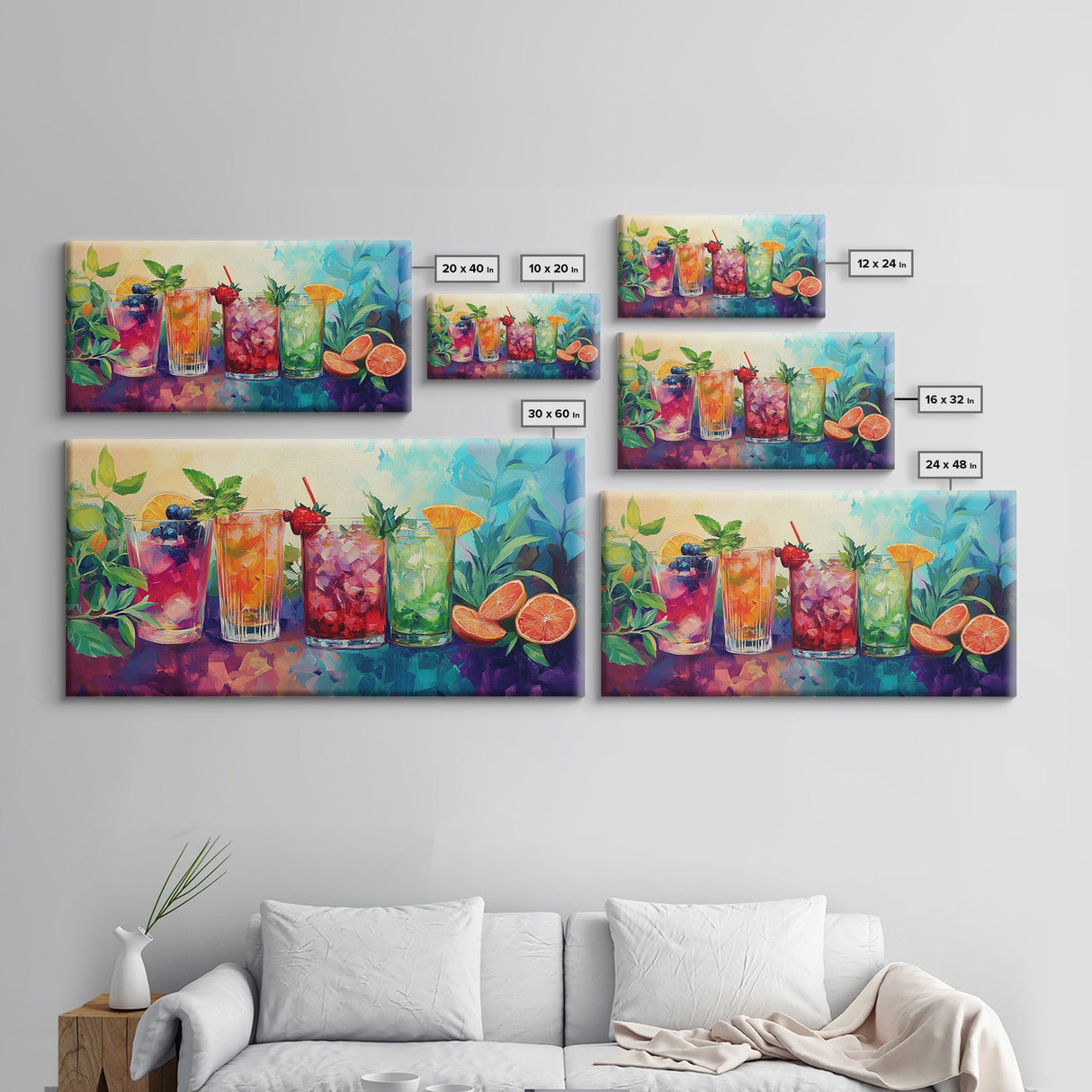 Refreshing Summer Drinks Canvas Print, Vibrant Foodie Kitchen Art, Colorful Beverage Wall Art, Dining Room Decor, Cocktail Party Art