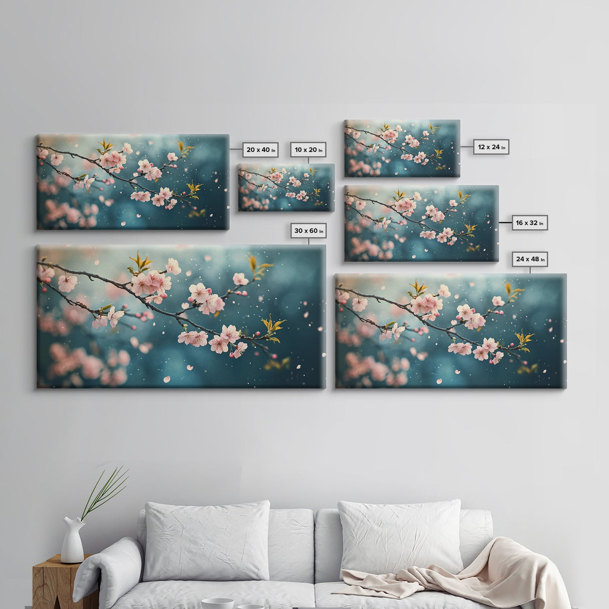 Blossoming Cherry Branch Framed Canvas Print Japanese Style Rustic Decor Great Gift Idea Botanical Prints Beautiful Bedroom Wall Art