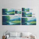 Canvas Print of Serene Green Valley and River Landscape, Rustic Wall Art, Gift Idea for Nature Lovers and Rustic Home Decor