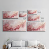 Pink Geode Framed Canvas Print, Light Pink Wall Art Above Bed Decor, Moody Abstract Artwork Gift Idea Minimalist Panoramic Painting