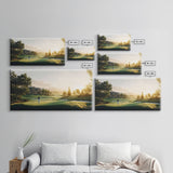 Golf Course Sunset Canvas Print Panoramic Landscape Art Rustic Decor Above Bed Artwork Gift Idea Extra Wide Horizontal Wall Art