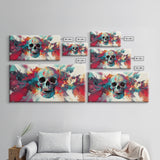 Abstract Skull Art Framed Canvas Print, Moody Colorful Halloween Wall Decor, Unique Living Room Art, Vibrant Therapy Art Gift Idea