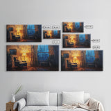 Cozy Armchair Framed Canvas Print, Rustic Living Room Art, Moody Interior Wall Art, Farmhouse Above Sofa Decor, Gift Idea For Him