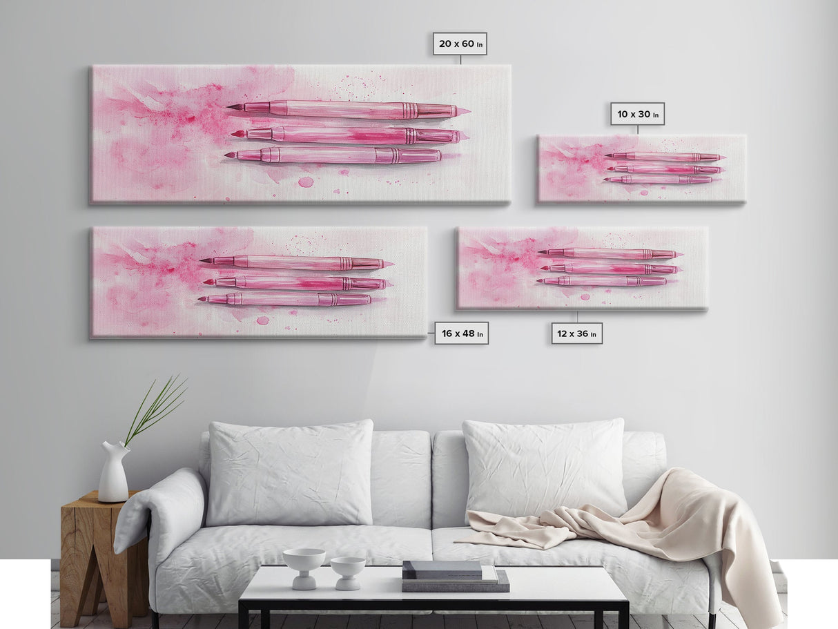Pink Brushes Art Canvas Print with Geometric Design, Light Pink Wall Art Perfect Above Sofa or Dorm Room, Wabi Sabi Inspired Decor