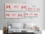 Light Pink Wall Art Canvas Print with Bows Decor, Minimalist Painting, Bedroom Art, Horizontal Abstract Artwork for Living Room