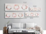 Wildflower Wreath Painting Framed Canvas Print in Pastel Pink and Green, Vertical Rustic Farmhouse Artwork, Botanical Gift Idea