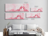 Light Pink Wall Art Framed Canvas Print Featuring Elegant High Heels, Feminine Bedroom Decor, Fashion Artwork Above Bed Idea