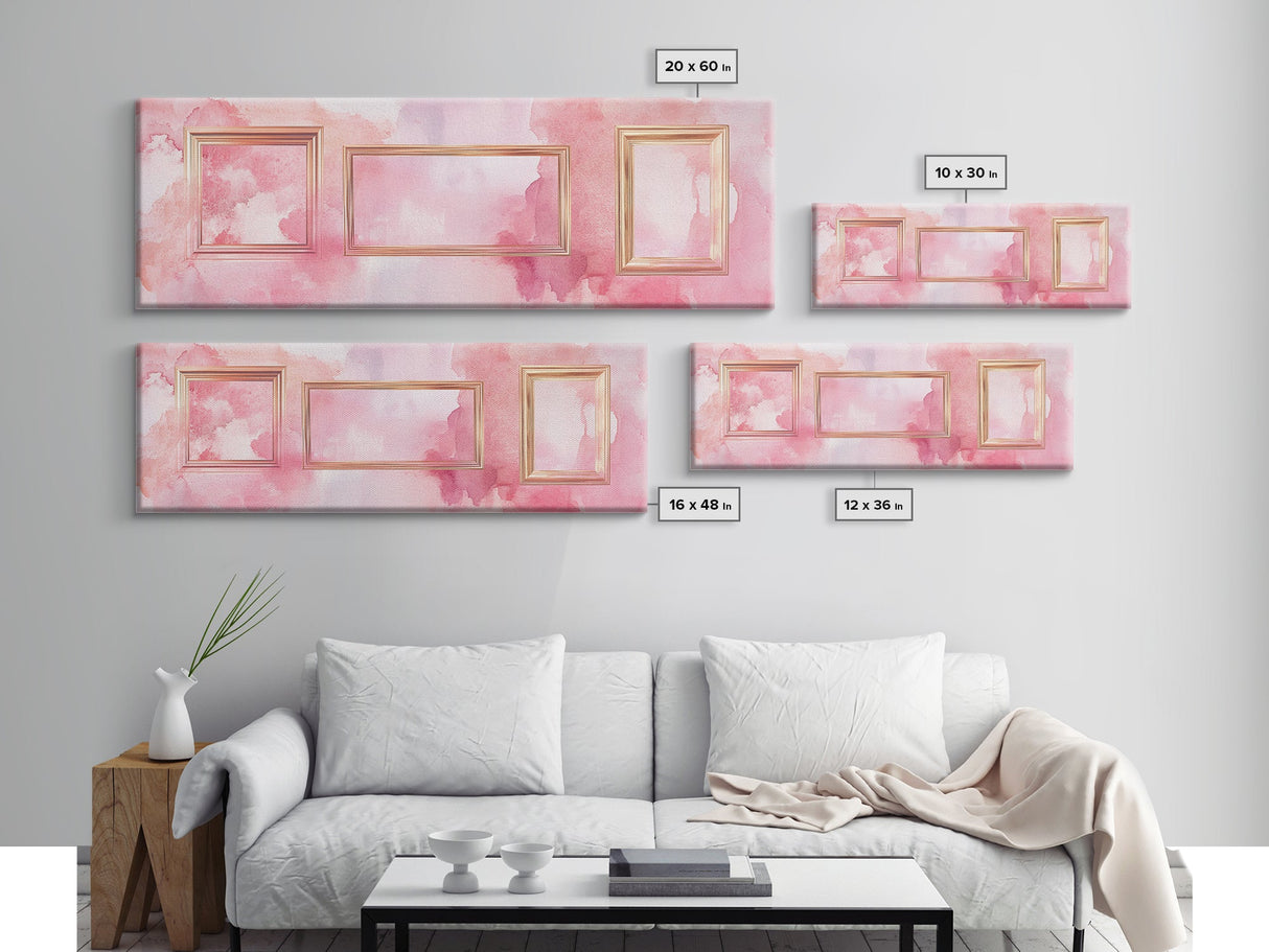 Golden Frames Canvas Print Light Pink Wall Art Minimalist Decor Modern Artistic Horizontal Artwork Boho Home Gift Idea