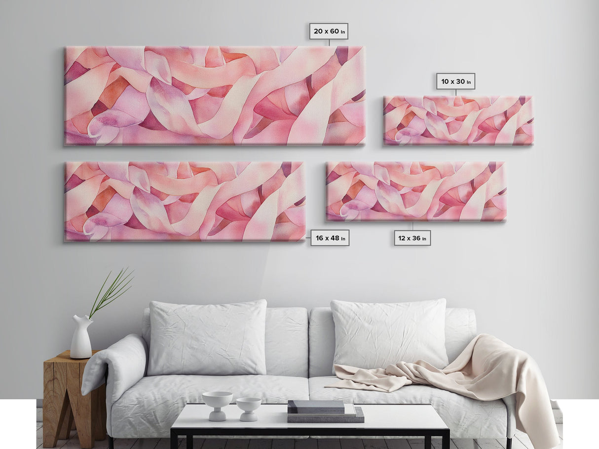 Light Pink Ribbon Abstract Canvas Print, Minimalist Wall Art, Living Room Art, Pastel Home Decor, Pink Abstract Art, Above Sofa Art