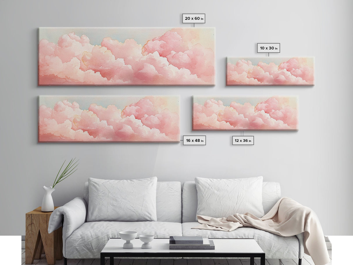 Dreamy Pink Clouds Canvas Print, Light Pink Wall Art, Minimalist Sky Art, Bedroom Decor, Soft Pastel Landscape Art, Horizontal Wall Art