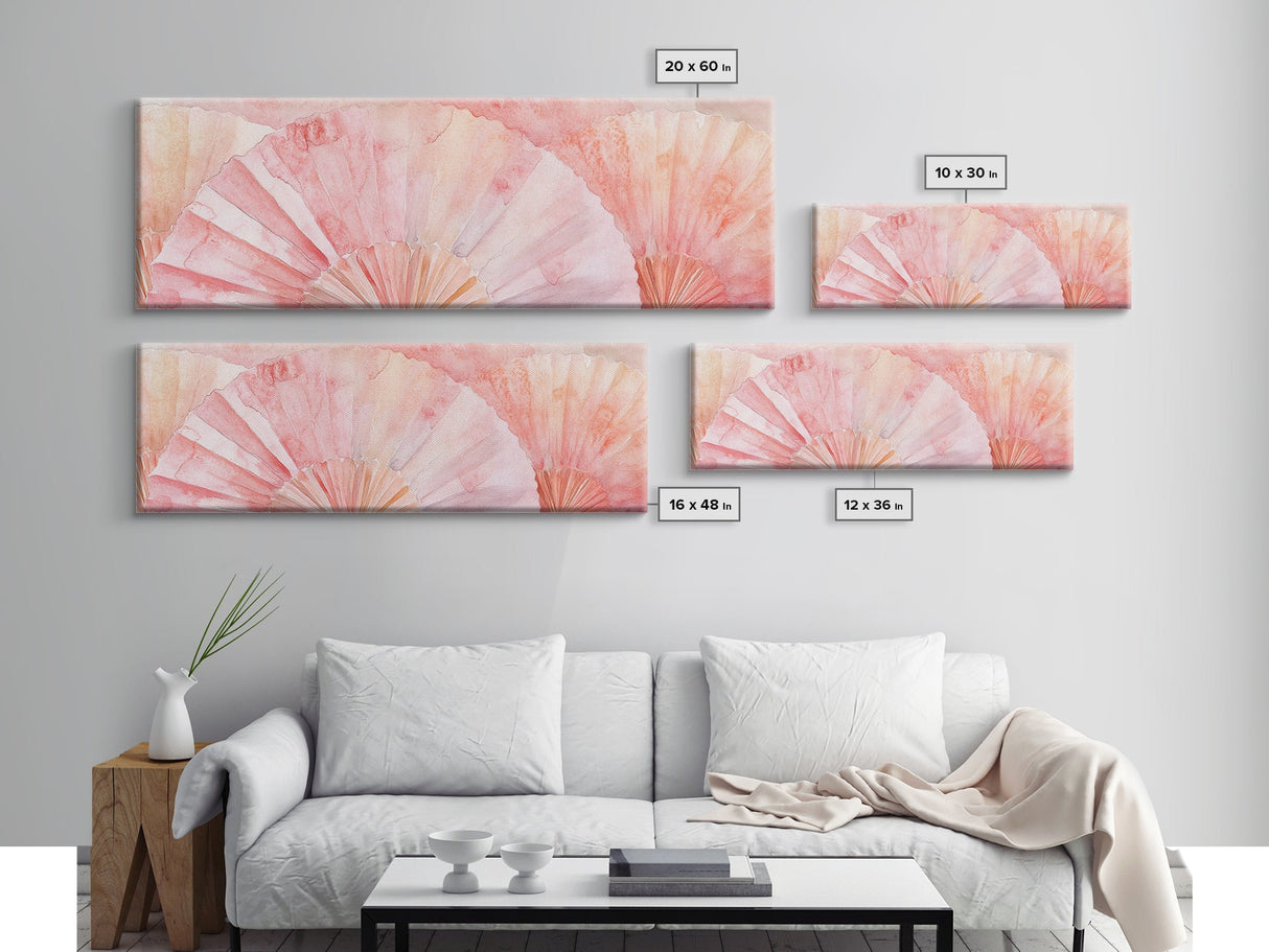 Framed Canvas Print Light Pink Abstract Fan Art Coastal Cowgirl Wall Art Minimalist Rustic Decor Living Room Art Horizontal Painting