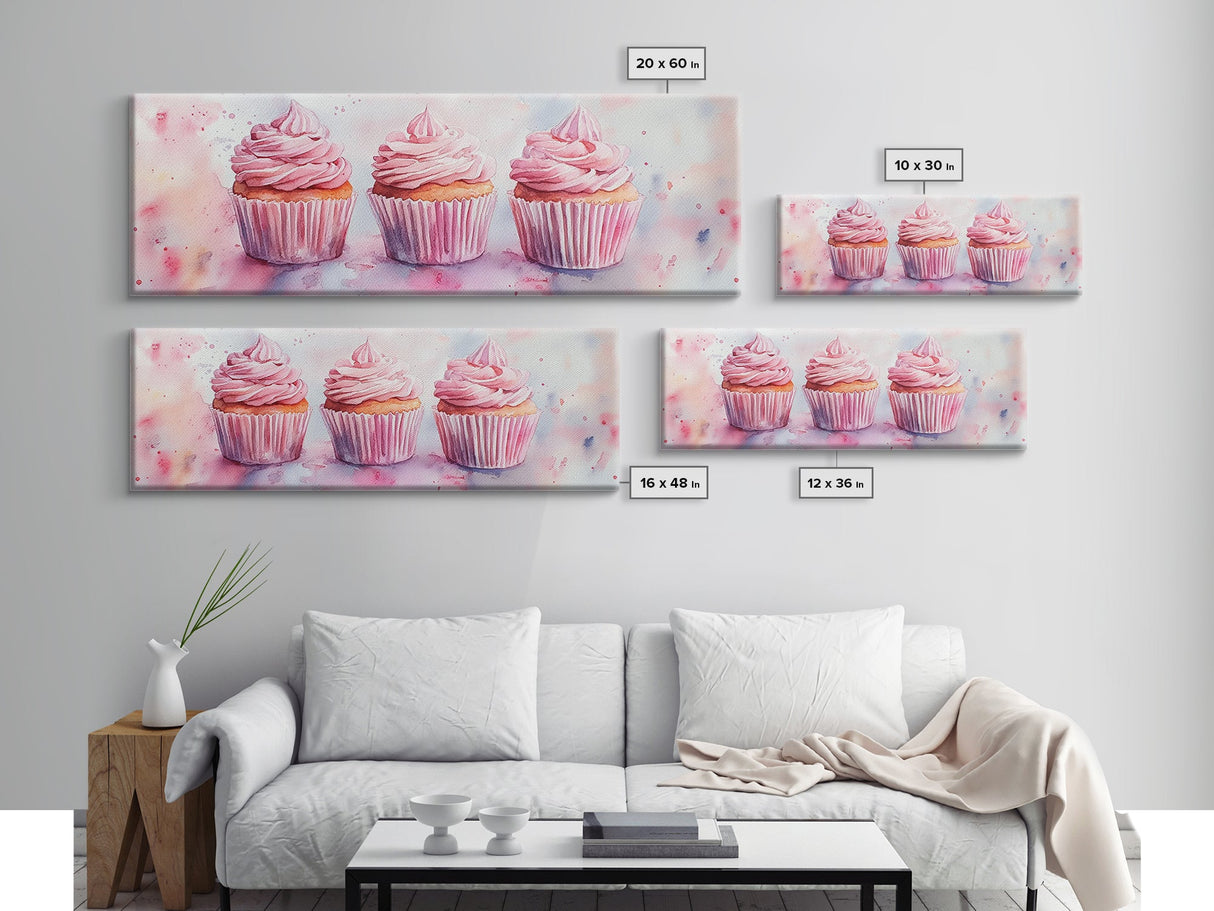 Elegant Cupcakes Canvas Print Horizontal Wall Art Wabi Sabi Art Pink Wall Kitchen Decor Minimalist Bakery Prints