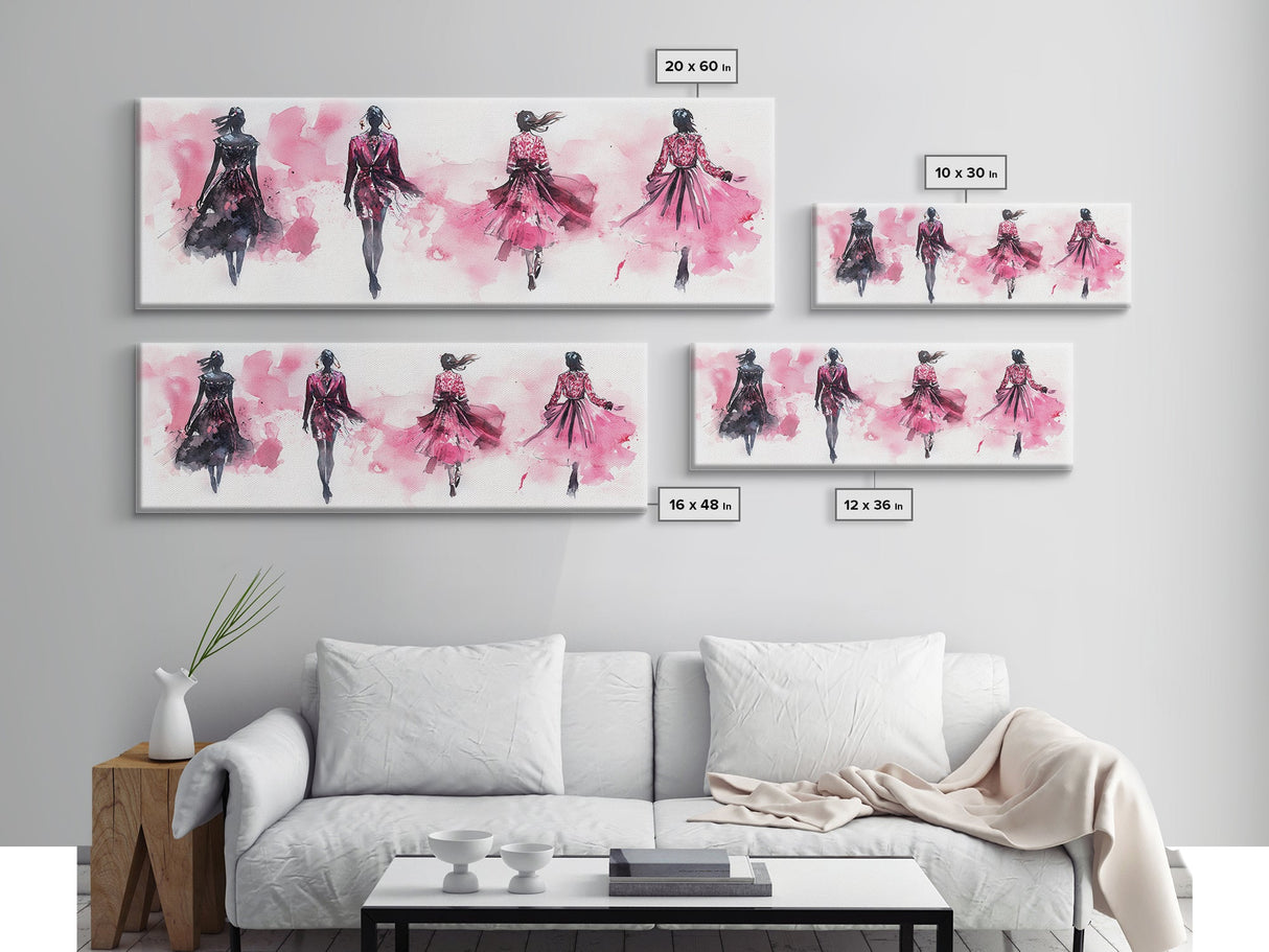 Fashion Silhouette Canvas Print Whimsical Art Pink Abstract Wall Art Minimalist Women’s Fashion Wall Art Bedroom Art Decor