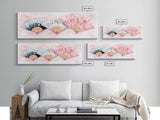 Floral Hand Fan Art Framed Canvas Print Chinoiserie Pink Wall Art Botanical Prints Horizontal Bedroom Living Room Décor Gift Idea