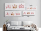 Framed Canvas Print of Elegant Crowns in Pink and Gold Perfect Gift Idea or Dorm Room Light Pink Wall Art with Royal Aesthetic