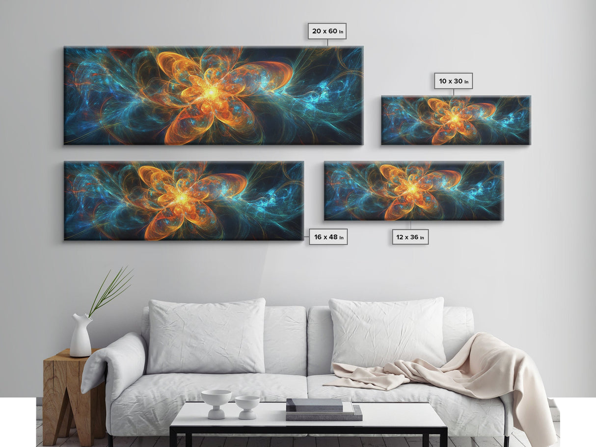 Fiery Blossom Framed Canvas Print Blossom Painting Artwork Nature-Inspired Wall Art Living Room Horizontal Decor