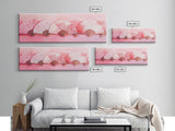 Elegant Fans Canvas Print with Cherry Blossom Art, Pink Wall Art, Whimsical Art for Living Room or Bedroom, Light Pink Decor Idea