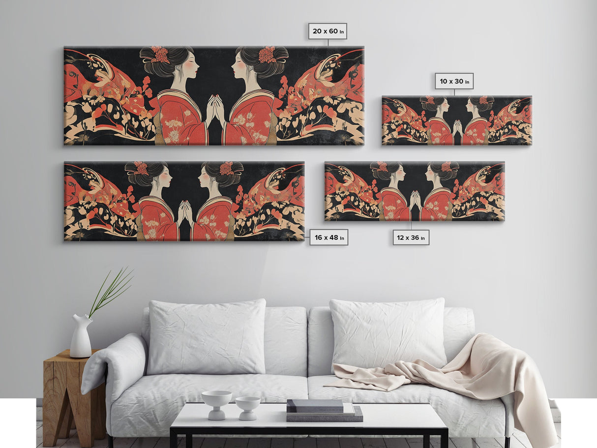 Elegant Geisha Framed Canvas Print Chinoiserie Art Nouveau Print Japanese Zen Art Gift Idea for Her Bedroom Living Room Wall Decor