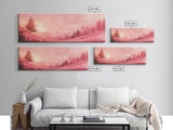 Misty Pink Landscape Canvas Print Forest at Dusk Painting Light Pink Wall Art Smoky Mountain Art Panoramic Art Bedroom Decor Gift