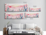 Wildflower Horizon Canvas Print, Light Pink Coastal Landscape Art, Panoramic Wall Art, Above Sofa Decor, Nature-Inspired Artwork