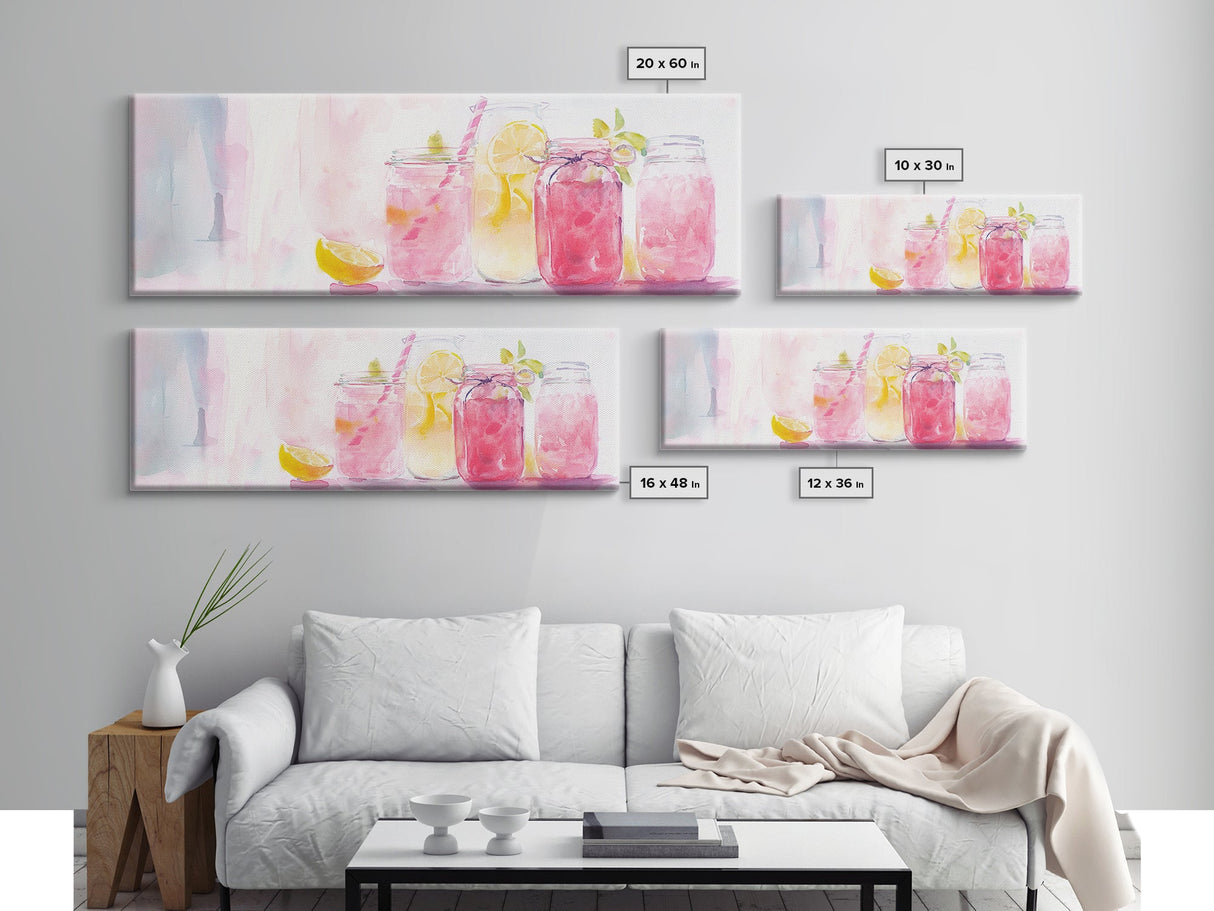 Lemonade Jar Canvas Print, Food Review Kitchen Art, Rustic Farmhouse Decor, Whimsical Light Pink Wall Art, Kitchen or Dining Room Gift