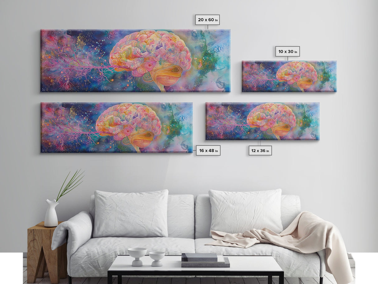 Galaxy Brain Framed Canvas Print Therapy Art Science Abstract Art Cosmic Decor Above Couch or Bed Wall Art Unique Gift for Him