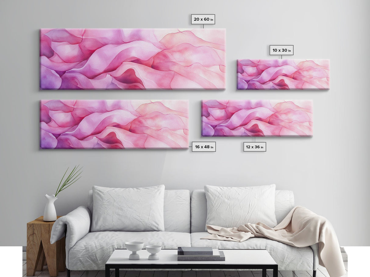 Pink Abstract Wave Canvas Print Bedroom Wall Art Horizontal Light Pink Wall Art Feminine Decor Minimalist Above Sofa Framed Art