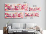 Pink Teacup Canvas Print Feminine Whimsical Kitchen Art Horizontal Pink Artwork Vintage Rustic Wall Art Living Room Framed Art