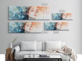 Moody Woman Portrait Framed Canvas Print - Abstract Cherry Blossom Painting, Fall Bedroom Art, Minimalist Wall Decor, Gift Idea For Her